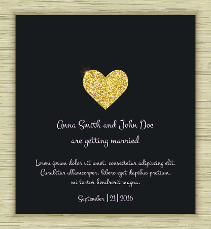 Wedding Invitation Card. Gold glitter heart. Vector illustrationのイラスト素材