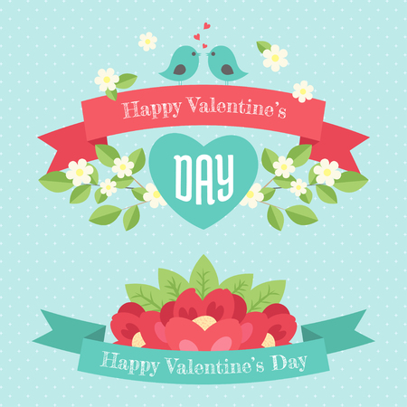 Happy valentines day greeting banners, vector illustrationのイラスト素材