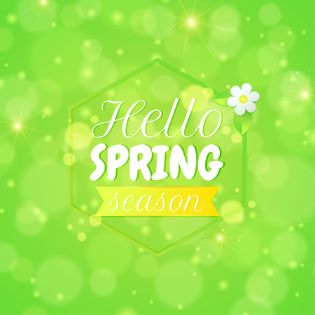 Spring background with text 'hello spring season'. Greeting card. Vector illustrationのイラスト素材