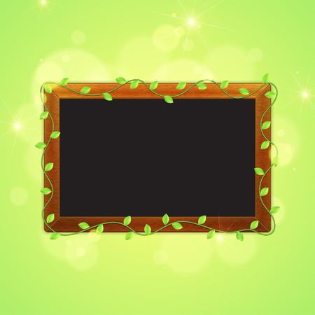 Spring blackboard with green leaves. Vector illustrationのイラスト素材