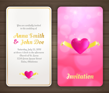 Wedding invitation card with pink romantic background, back and front.のイラスト素材