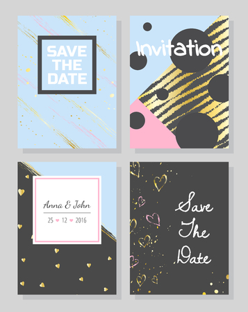 Set of romantic abstract cards. Vector collection of four cards. Wedding invitation, anniversary, birthday, party etc. Vector illustrationのイラスト素材