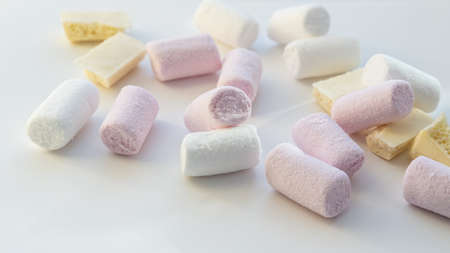 pink and white marshmallows and white chocolateの写真素材