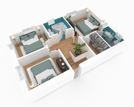 3d rendering of furnished home apartmentの写真素材