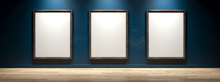 White canvas on the wall of the galleryの写真素材