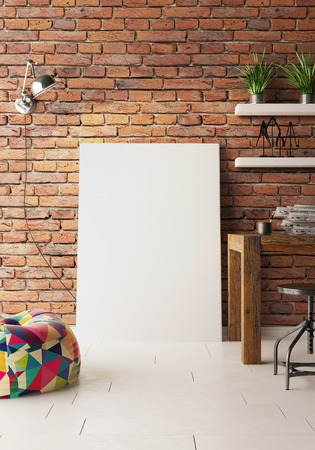 Artist studio , empty canvas on floor 3d renderの写真素材
