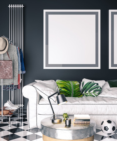 Mock up poster with vintage hipster loft interior background, 3D renderの写真素材