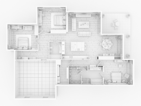 Mock up of furnished home apartment, paper modelの写真素材