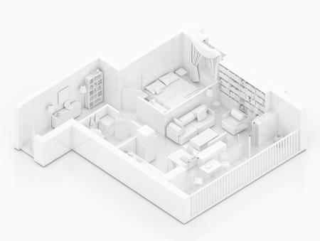 Mock up of furnished home apartment, white paper modelの写真素材