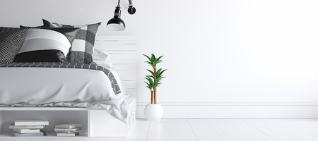 Modern bedroom interior background, wall mock up, 3d renderの写真素材