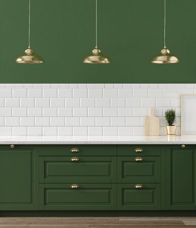 Mock up poster frame close-up in kitchen interior, 3d renderの写真素材