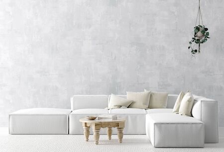 Scandi-boho style home interior background, 3D renderの写真素材