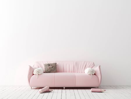 Mock up poster, wall in children bedroom interior background, Scandinavian style, 3D renderの写真素材