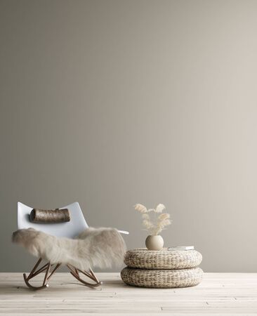 Home interior with minimal simple decor, Scandinavian lifestyle concept, 3D renderの写真素材