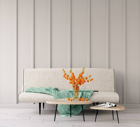 Retro style interior background, 3D renderの写真素材