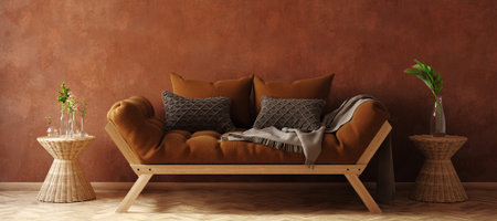 Bohemian style interior background, 3D render