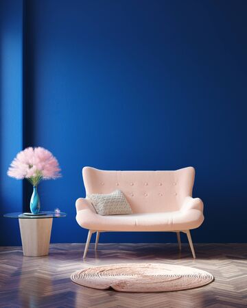 Concept Classic Blue color of the Year 2020 in interior, 3d renderの写真素材