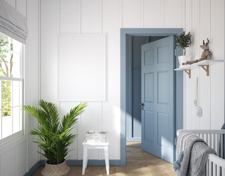 Mockup frame in childrenâ€™s bedroom, 3d render