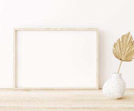 Mockup frame close up in interior background with decor, 3d render