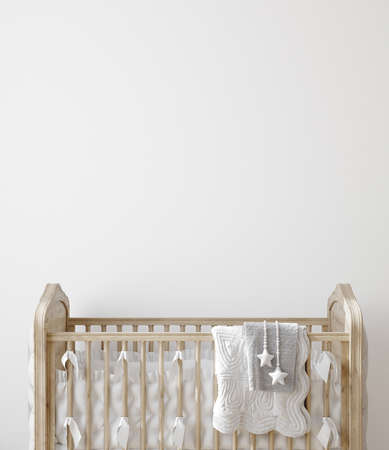 Wall mock up in nursery interior background, 3D renderの写真素材