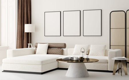 Poster mockup in modern interior background, 3d render
