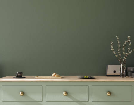 Wall mock up in kitchen interior background, Farmhouse style, 3d renderの写真素材