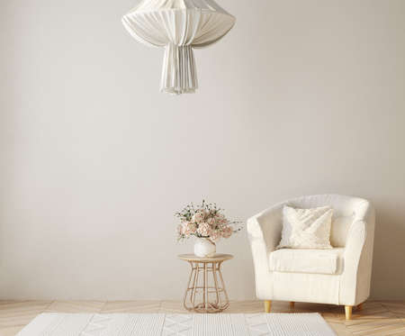 Home mock up, interior background in Scandinavian style, 3D renderの写真素材