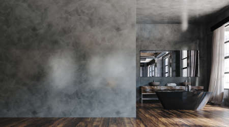 Spacious bathroom in loft, industrial style ,3d renderの写真素材