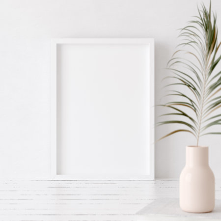 Mock up frame close up in home interior background, Boho style, 3d renderの写真素材