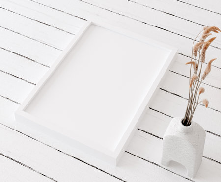 Mock up frame close up in home interior background, Boho style, 3d renderの写真素材