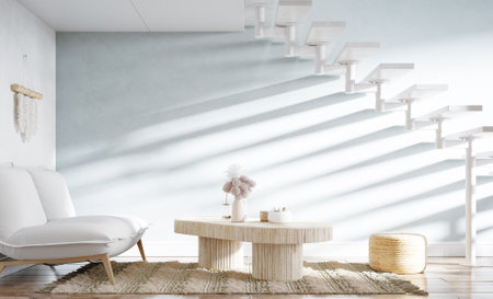 Modern interior background, wall mock up, 3d renderの写真素材