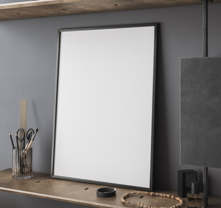 Mockup frame close up in loft interior background, 3d renderの写真素材