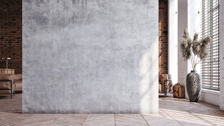 Office interior in loft, industrial style, 3d renderの写真素材