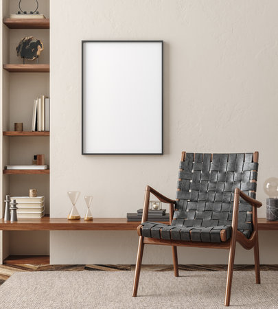 Mock-up frame in home interior background, 3d renderの写真素材