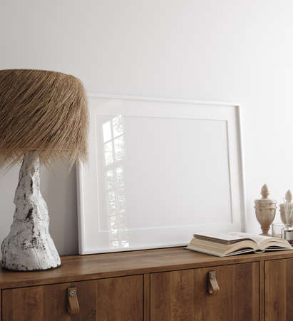 Mockup frame close up in modern living room interior, 3d renderの写真素材