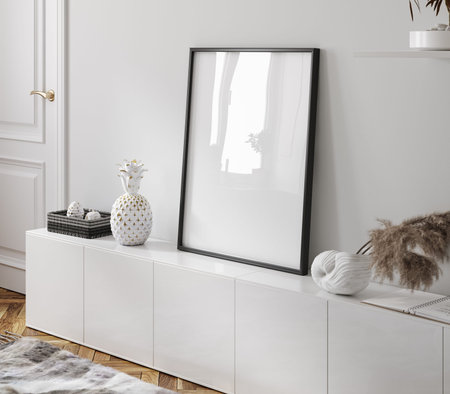 Frame mockup in modern living room interior background, 3d render