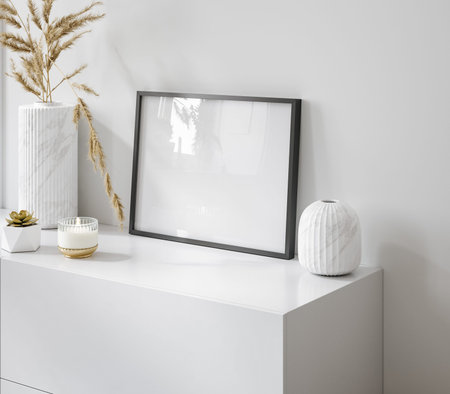 Frame mockup in modern living room interior background, 3d render