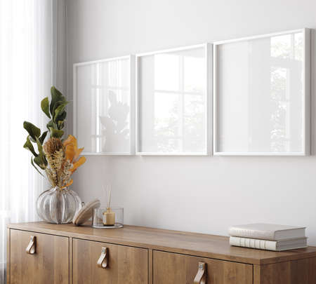 Mockup frame close up in modern living room interior, 3d renderの写真素材