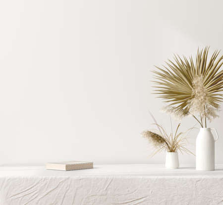 Blank wall mockup in living room interior background, 3d renderの写真素材