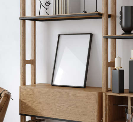 Mockup poster frame in minimalist modern interior background, 3d renderの写真素材
