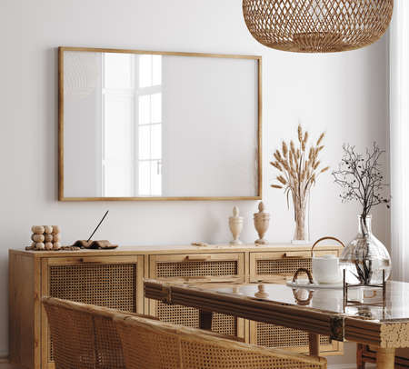 Home mock up, cozy modern interior background, 3d renderの写真素材