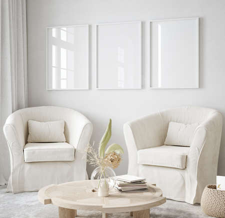Mockup frame in simple minimal interior background, 3d renderの写真素材