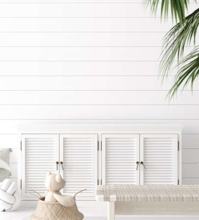 Mock up frame in white clean children room interior background, 3D renderの写真素材