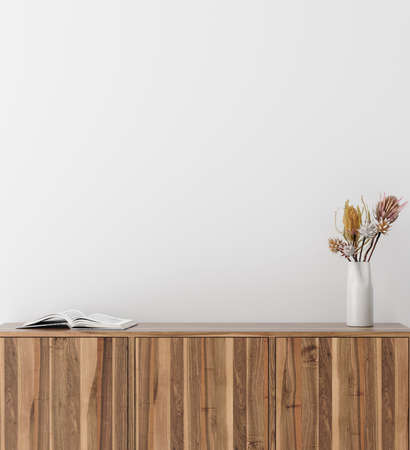 Living room interior, blank wall mockup, 3d renderの写真素材