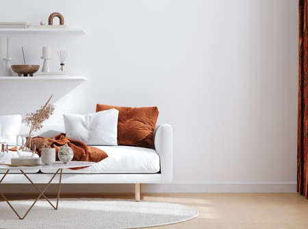 Modern interior background, wall mock up, 3d renderの写真素材