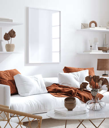 Mockup frame in interior background, 3d renderの写真素材