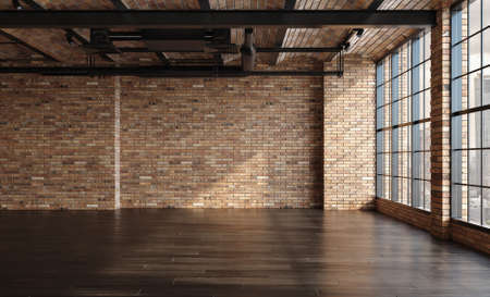 Empty loft apartment, industrial style, 3d renderの写真素材
