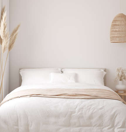 Home mockup, bedroom interior background, Coastal style, 3d renderの写真素材