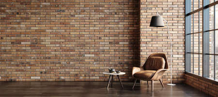 Living room loft in industrial style, 3d renderの写真素材