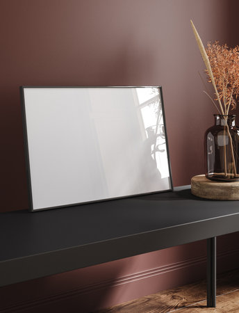 Frame mockup in kitchen room interior, 3d renderの写真素材